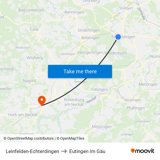 Leinfelden-Echterdingen to Eutingen Im Gäu map