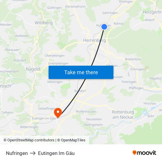 Nufringen to Eutingen Im Gäu map