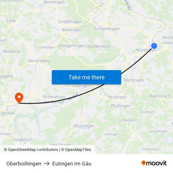 Oberboihingen to Eutingen Im Gäu map