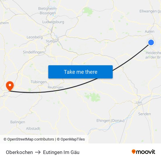 Oberkochen to Eutingen Im Gäu map