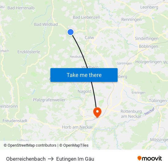 Oberreichenbach to Eutingen Im Gäu map