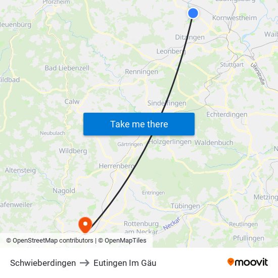Schwieberdingen to Eutingen Im Gäu map