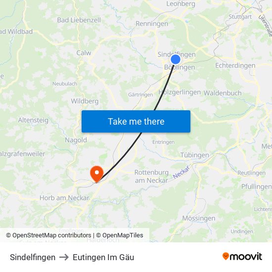 Sindelfingen to Eutingen Im Gäu map