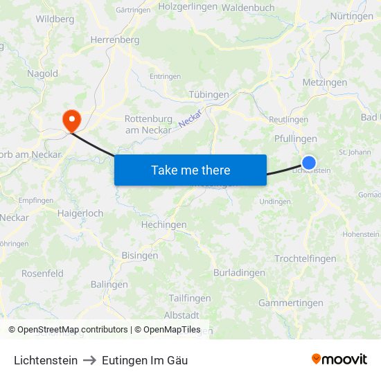 Lichtenstein to Eutingen Im Gäu map