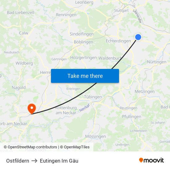 Ostfildern to Eutingen Im Gäu map