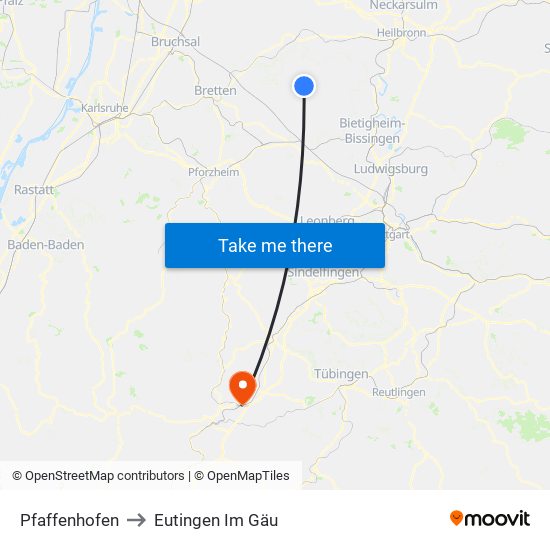 Pfaffenhofen to Eutingen Im Gäu map
