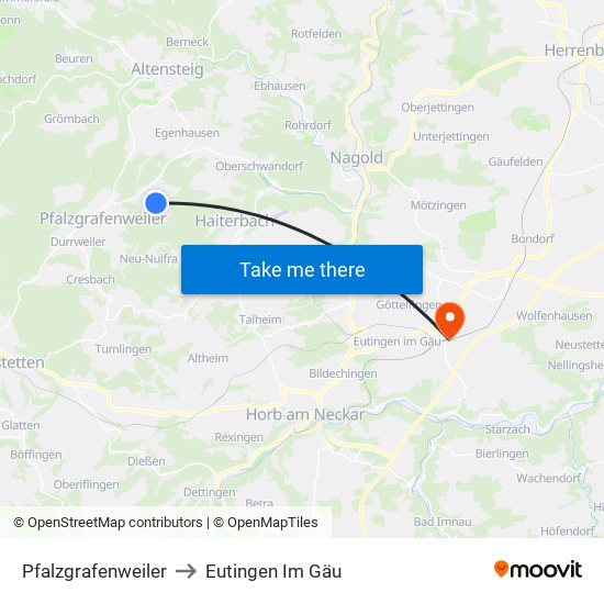 Pfalzgrafenweiler to Eutingen Im Gäu map