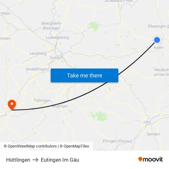 Hüttlingen to Eutingen Im Gäu map