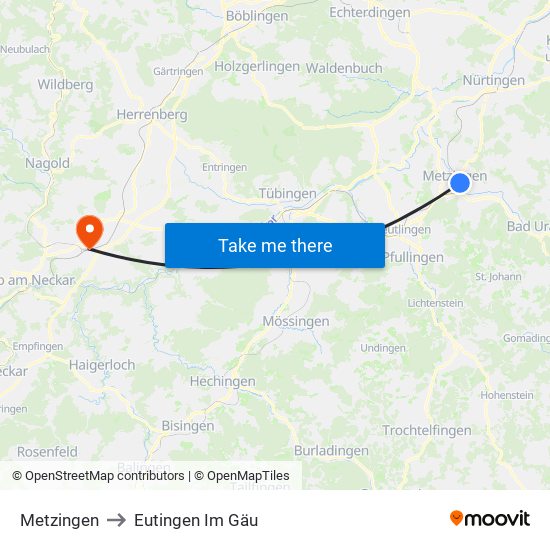 Metzingen to Eutingen Im Gäu map