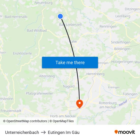 Unterreichenbach to Eutingen Im Gäu map