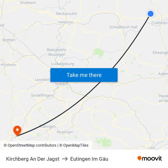 Kirchberg An Der Jagst to Eutingen Im Gäu map