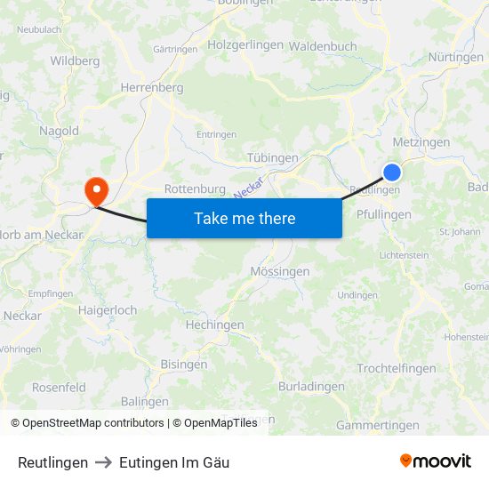 Reutlingen to Eutingen Im Gäu map