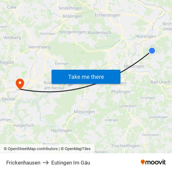 Frickenhausen to Eutingen Im Gäu map