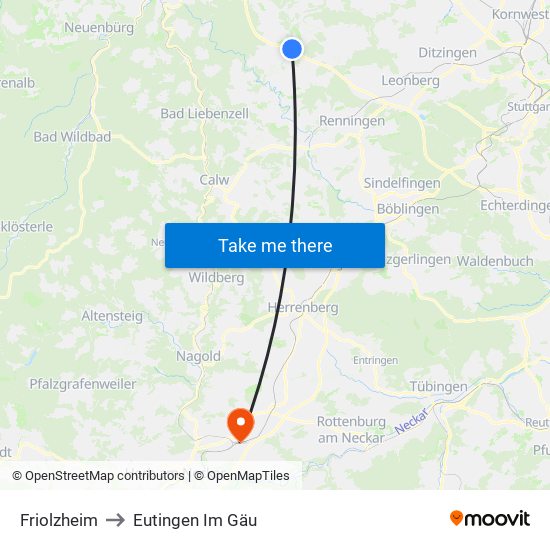 Friolzheim to Eutingen Im Gäu map
