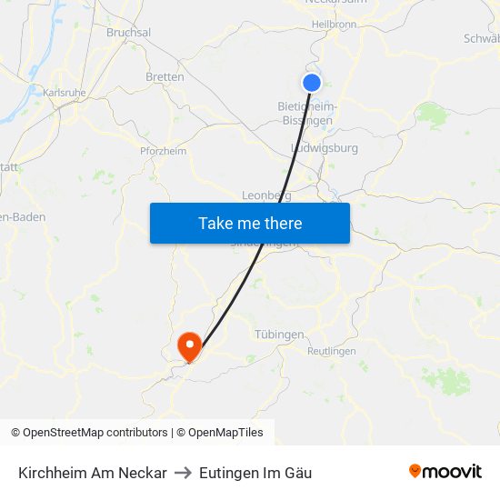 Kirchheim Am Neckar to Eutingen Im Gäu map