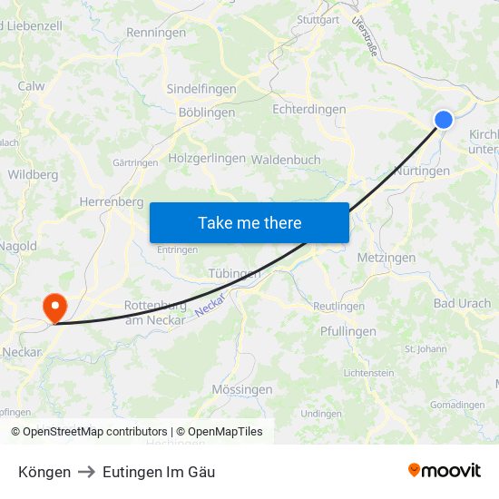 Köngen to Eutingen Im Gäu map