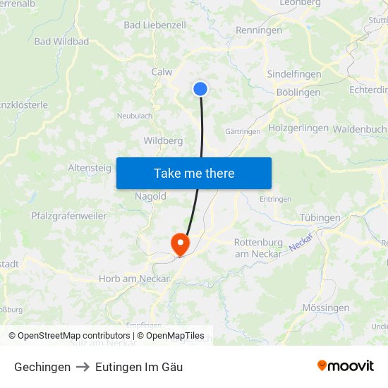 Gechingen to Eutingen Im Gäu map