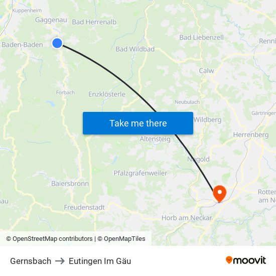 Gernsbach to Eutingen Im Gäu map