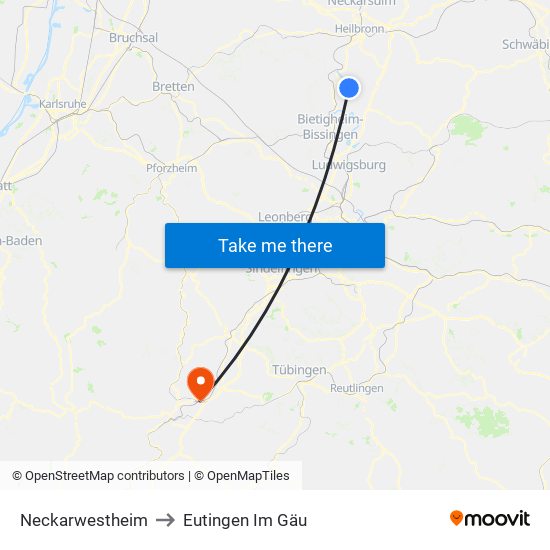 Neckarwestheim to Eutingen Im Gäu map