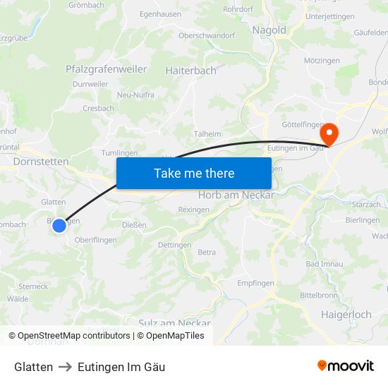 Glatten to Eutingen Im Gäu map