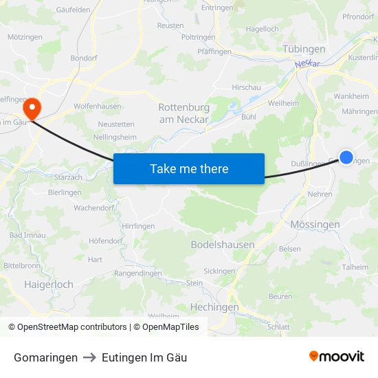 Gomaringen to Eutingen Im Gäu map