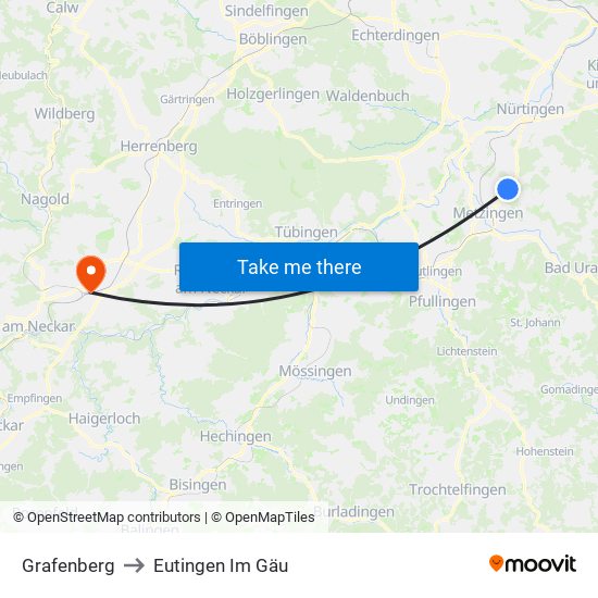 Grafenberg to Eutingen Im Gäu map