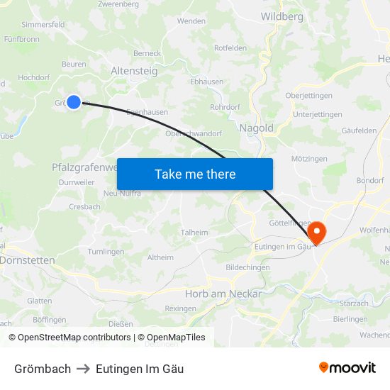 Grömbach to Eutingen Im Gäu map