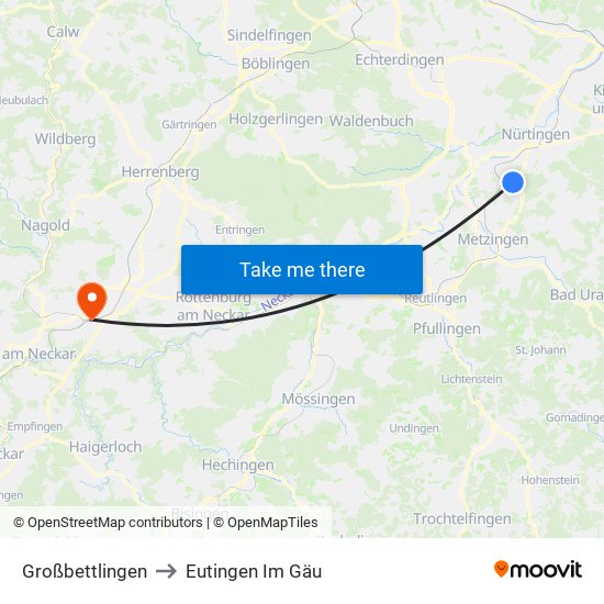 Großbettlingen to Eutingen Im Gäu map