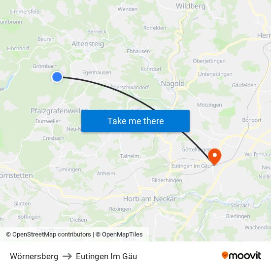 Wörnersberg to Eutingen Im Gäu map