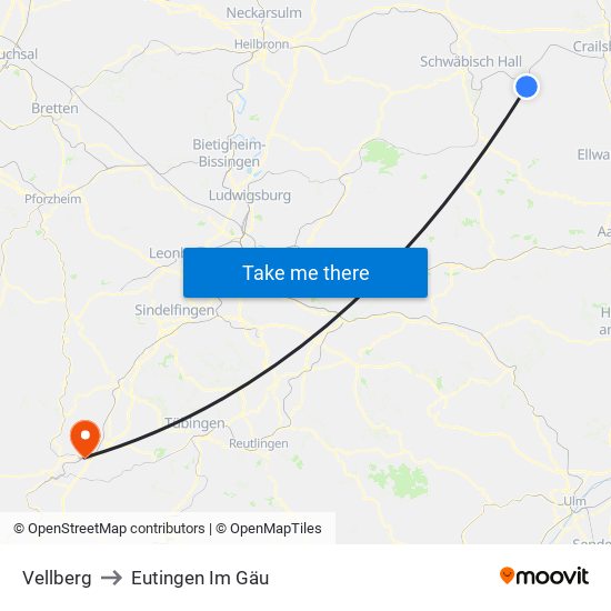 Vellberg to Eutingen Im Gäu map