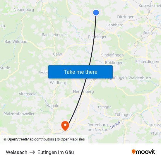 Weissach to Eutingen Im Gäu map