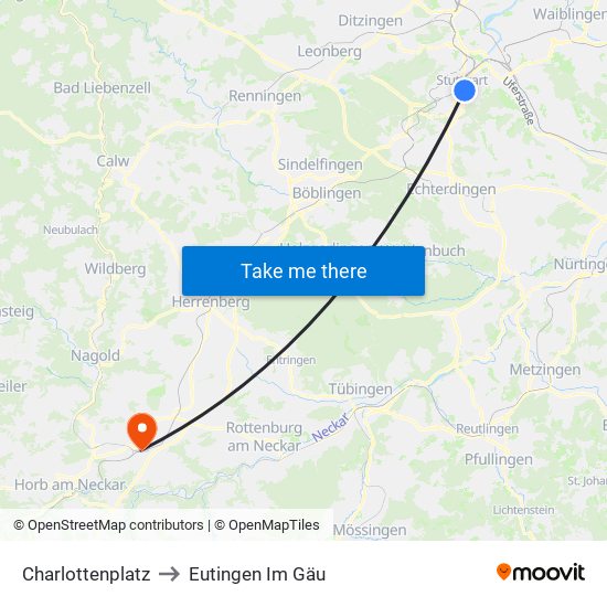 Charlottenplatz to Eutingen Im Gäu map