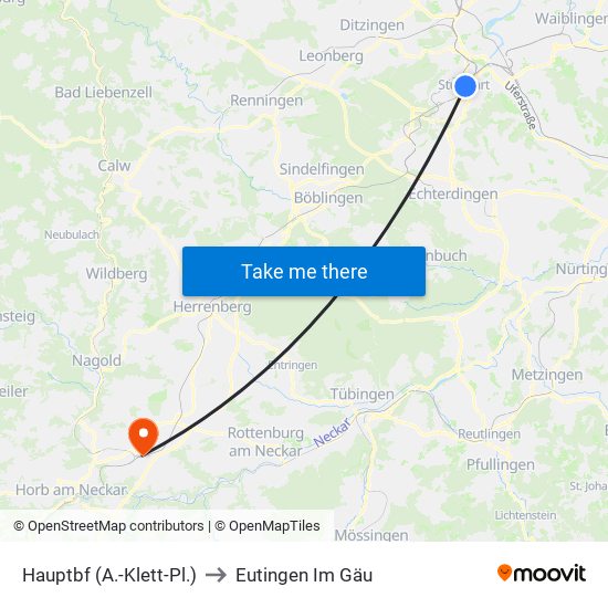 Hauptbf (A.-Klett-Pl.) to Eutingen Im Gäu map