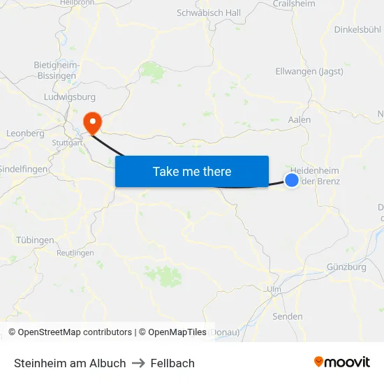 Steinheim am Albuch to Fellbach map