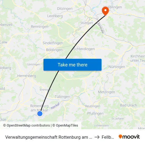 Verwaltungsgemeinschaft Rottenburg am Neckar to Fellbach map