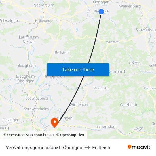 Verwaltungsgemeinschaft Öhringen to Fellbach map