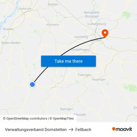 Verwaltungsverband Dornstetten to Fellbach map
