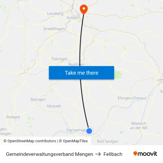 Gemeindeverwaltungsverband Mengen to Fellbach map