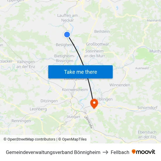 Gemeindeverwaltungsverband Bönnigheim to Fellbach map