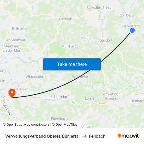 Verwaltungsverband Oberes Bühlertal to Fellbach map