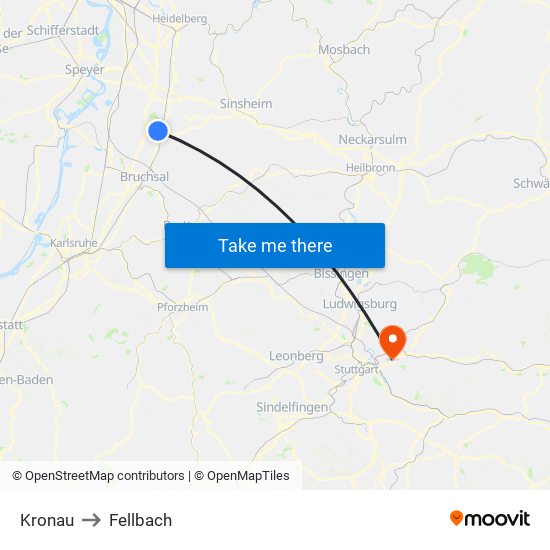 Kronau to Fellbach map