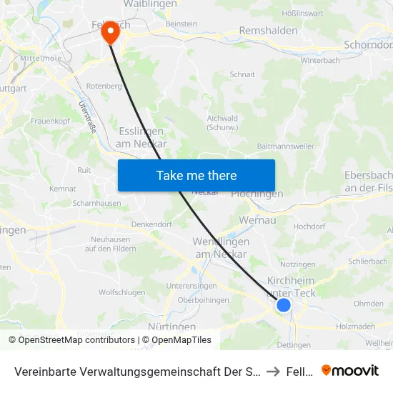 Vereinbarte Verwaltungsgemeinschaft Der Stadt Kirchheim Unter Teck to Fellbach map