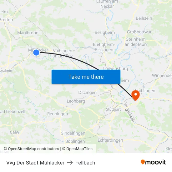 Vvg Der Stadt Mühlacker to Fellbach map