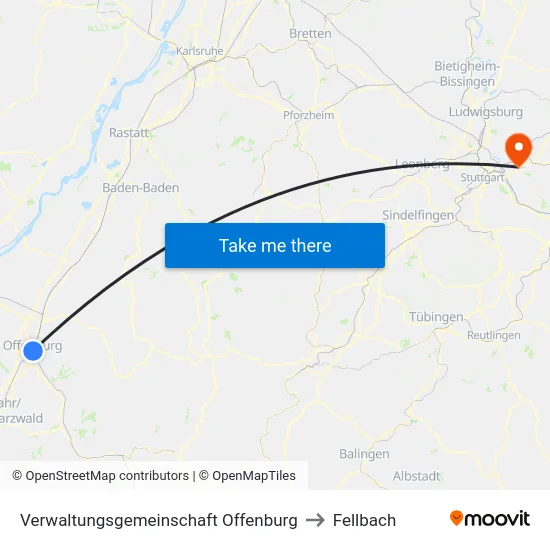 Verwaltungsgemeinschaft Offenburg to Fellbach map
