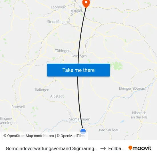 Gemeindeverwaltungsverband Sigmaringen to Fellbach map