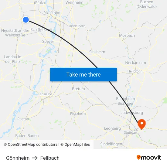 Gönnheim to Fellbach map