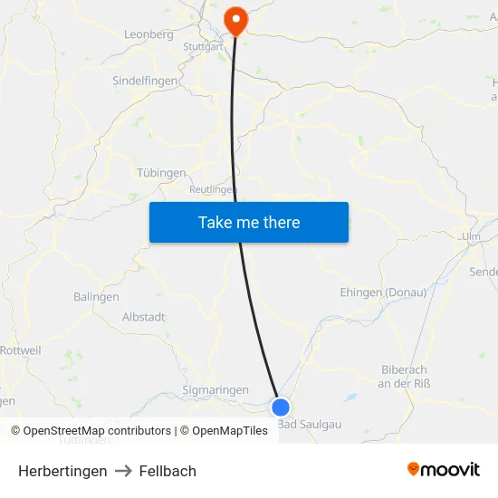 Herbertingen to Fellbach map