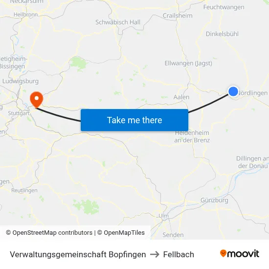 Verwaltungsgemeinschaft Bopfingen to Fellbach map