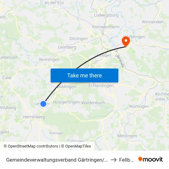 Gemeindeverwaltungsverband Gärtringen/Ehningen to Fellbach map