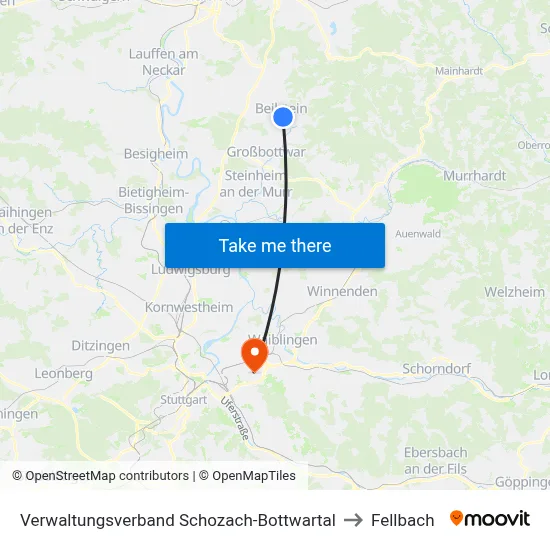 Verwaltungsverband Schozach-Bottwartal to Fellbach map